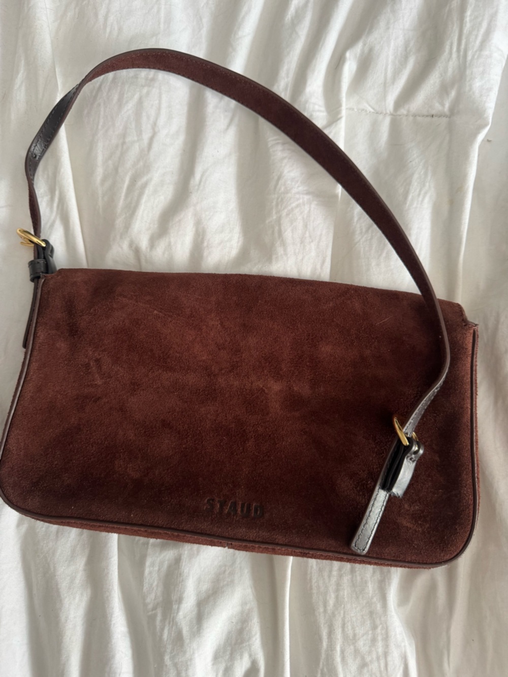 Staud Harlow Brown Suede Shoulder Bag with Broken Strap - Picture 3 of 6